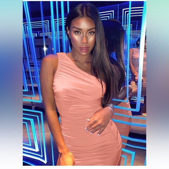 One Shoulder Bodycon Dress In Peach/ Pink NEW Party Dress - Picture 5 of 6